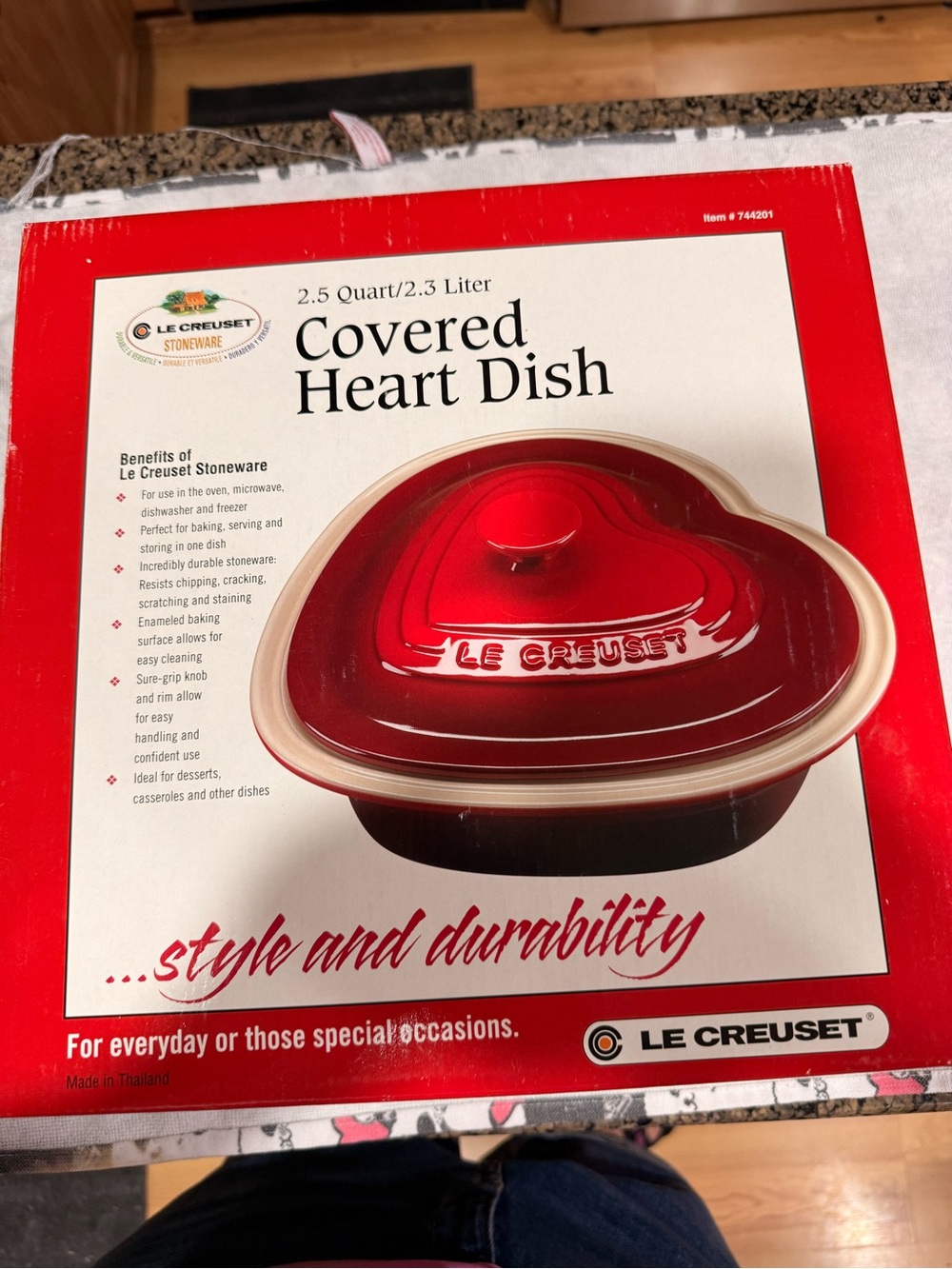 Le Creuset Red Heart Covered Stoneware Dish with Cream Rim